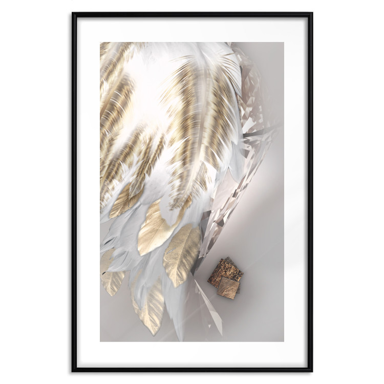 Poster Fallen Angel - abstract composition of white feathers with golden accent 127877 additionalImage 18