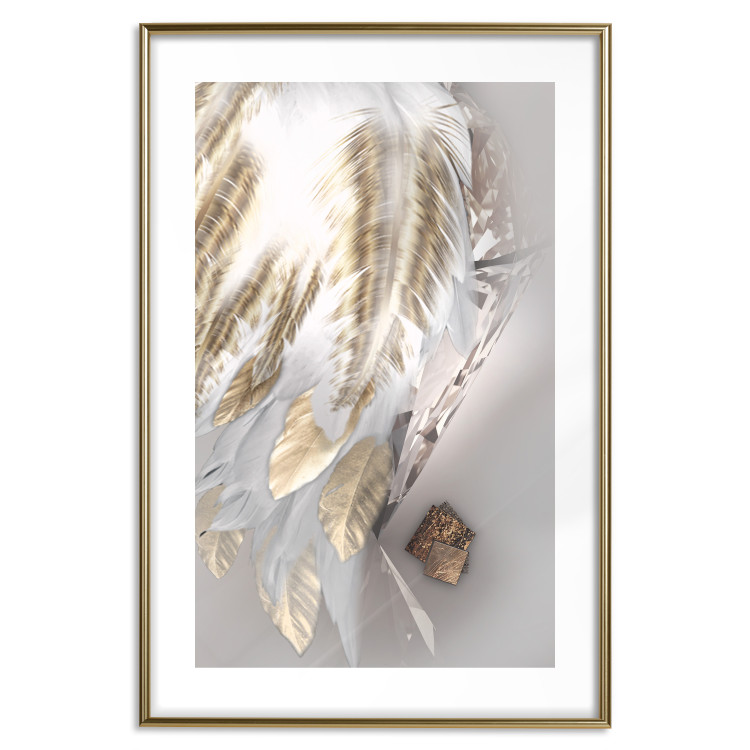Poster Fallen Angel - abstract composition of white feathers with golden accent 127877 additionalImage 15