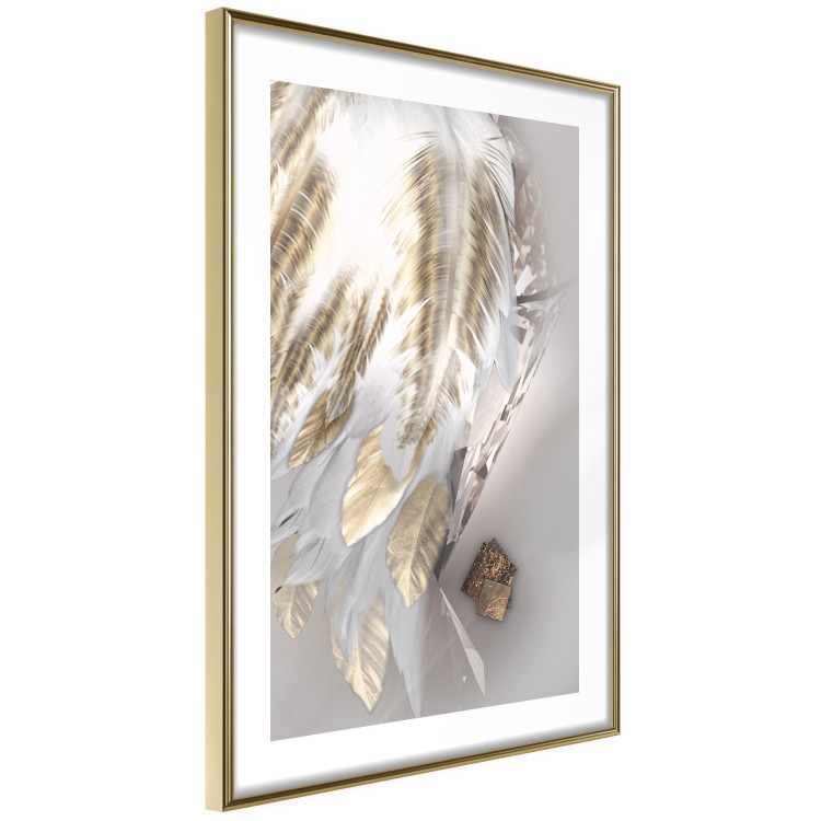 Poster Fallen Angel - abstract composition of white feathers with golden accent 127877 additionalImage 9