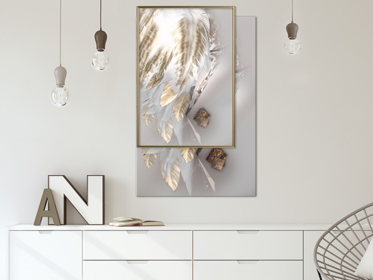 Poster Fallen Angel - abstract composition of white feathers with golden accent 127877 additionalImage 7