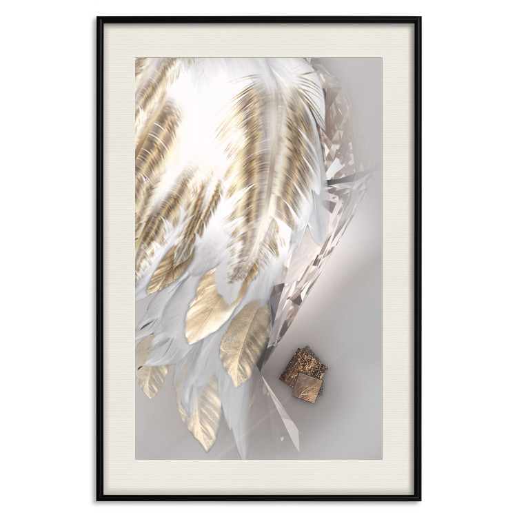 Poster Fallen Angel - abstract composition of white feathers with golden accent 127877 additionalImage 19