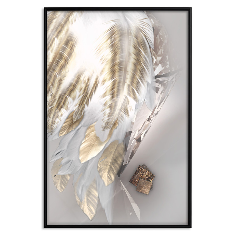 Poster Fallen Angel - abstract composition of white feathers with golden accent 127877 additionalImage 16