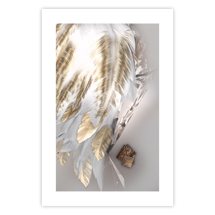 Poster Fallen Angel - abstract composition of white feathers with golden accent 127877 additionalImage 21