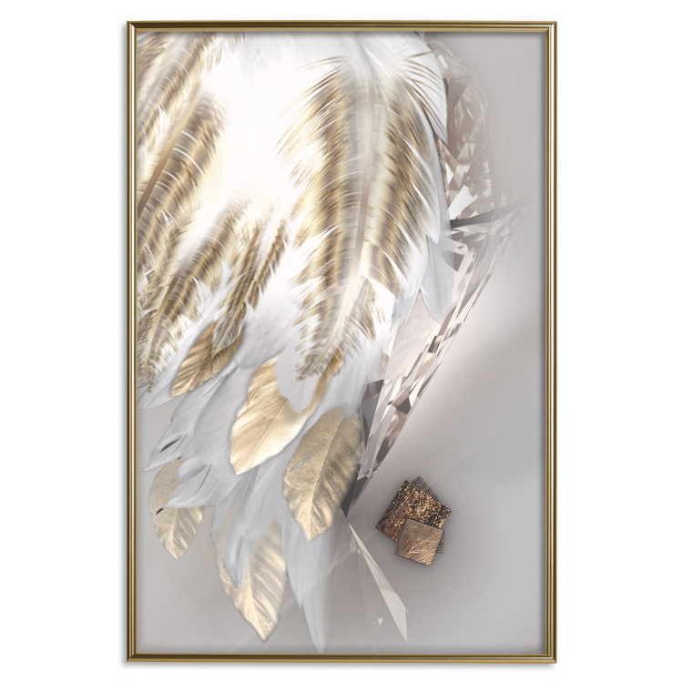 Poster Fallen Angel - abstract composition of white feathers with golden accent 127877 additionalImage 17
