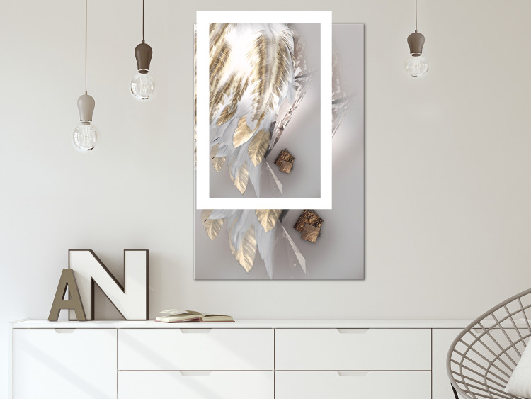 Poster Fallen Angel - abstract composition of white feathers with golden accent 127877 additionalImage 8