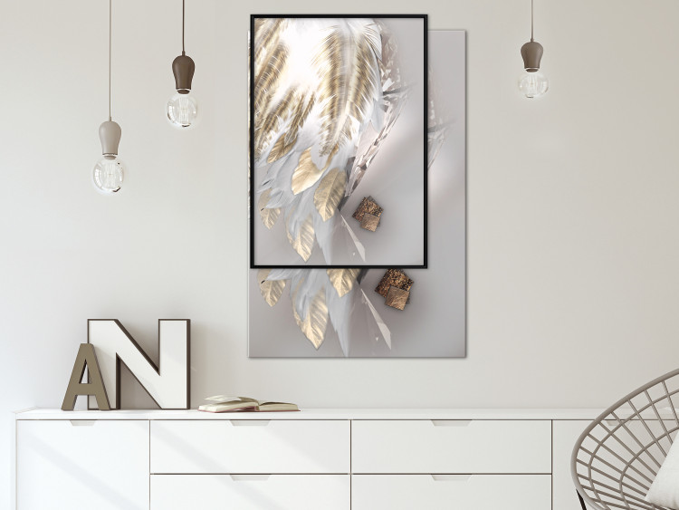 Poster Fallen Angel - abstract composition of white feathers with golden accent 127877 additionalImage 6