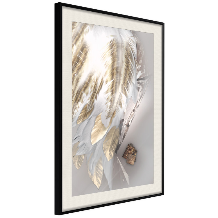 Poster Fallen Angel - abstract composition of white feathers with golden accent 127877 additionalImage 3