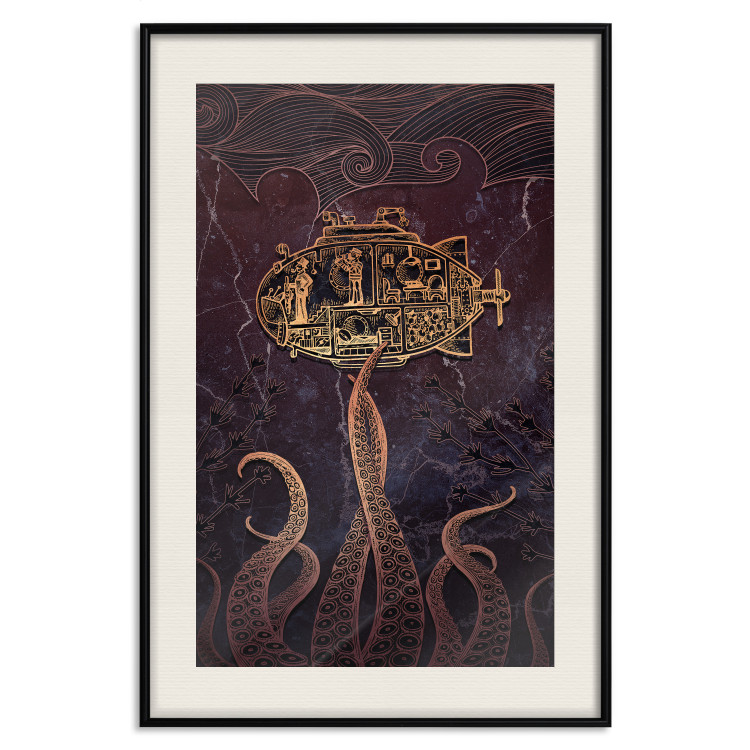 Wall Poster Golden Submarine - maritime abstraction with the ocean and an octopus 129377 additionalImage 19