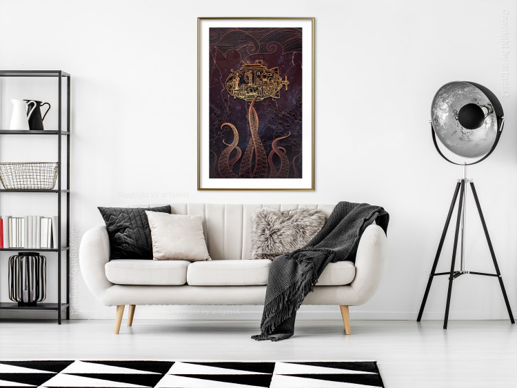 Wall Poster Golden Submarine - maritime abstraction with the ocean and an octopus 129377 additionalImage 15