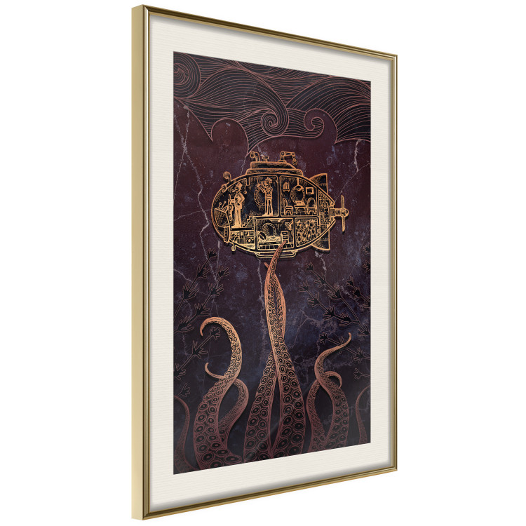 Wall Poster Golden Submarine - maritime abstraction with the ocean and an octopus 129377 additionalImage 3