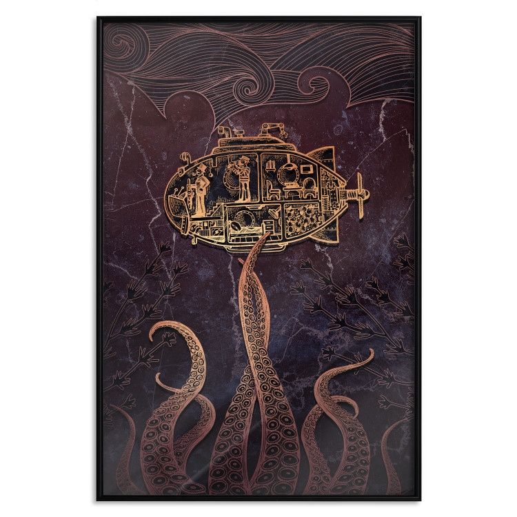 Wall Poster Golden Submarine - maritime abstraction with the ocean and an octopus 129377 additionalImage 17