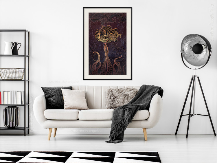 Wall Poster Golden Submarine - maritime abstraction with the ocean and an octopus 129377 additionalImage 24