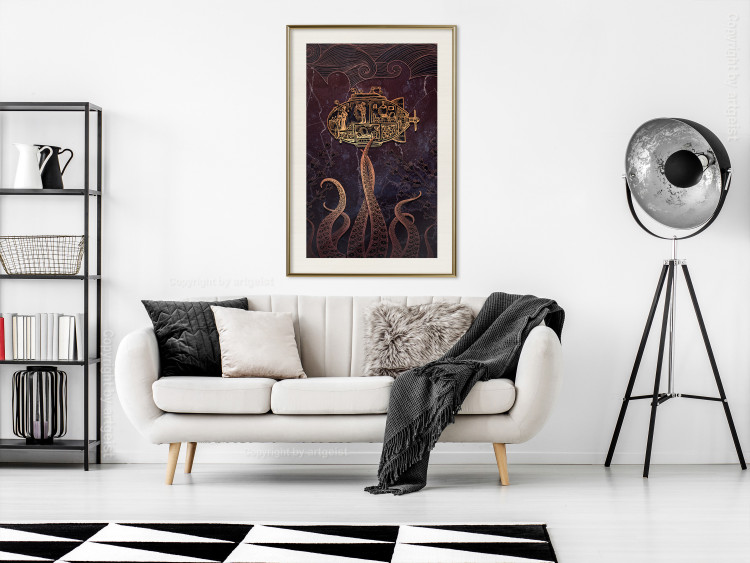 Wall Poster Golden Submarine - maritime abstraction with the ocean and an octopus 129377 additionalImage 22