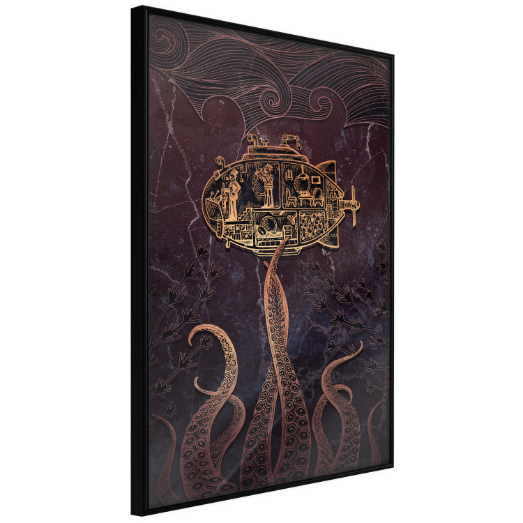 Wall Poster Golden Submarine - maritime abstraction with the ocean and an octopus 129377 additionalImage 11