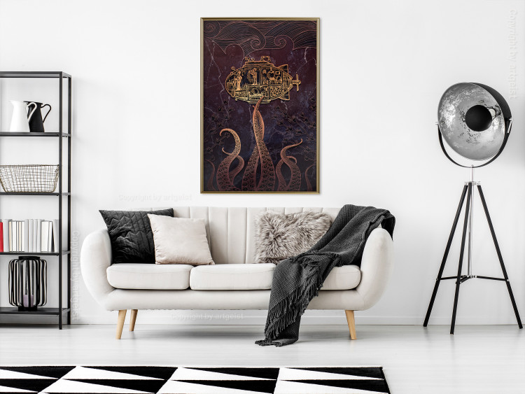Wall Poster Golden Submarine - maritime abstraction with the ocean and an octopus 129377 additionalImage 5