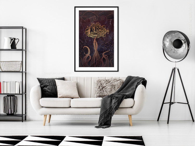 Wall Poster Golden Submarine - maritime abstraction with the ocean and an octopus 129377 additionalImage 23