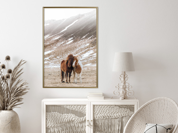 Poster Warm Friendship - autumn landscape of a pair of animals against a mountain backdrop 130377 additionalImage 5