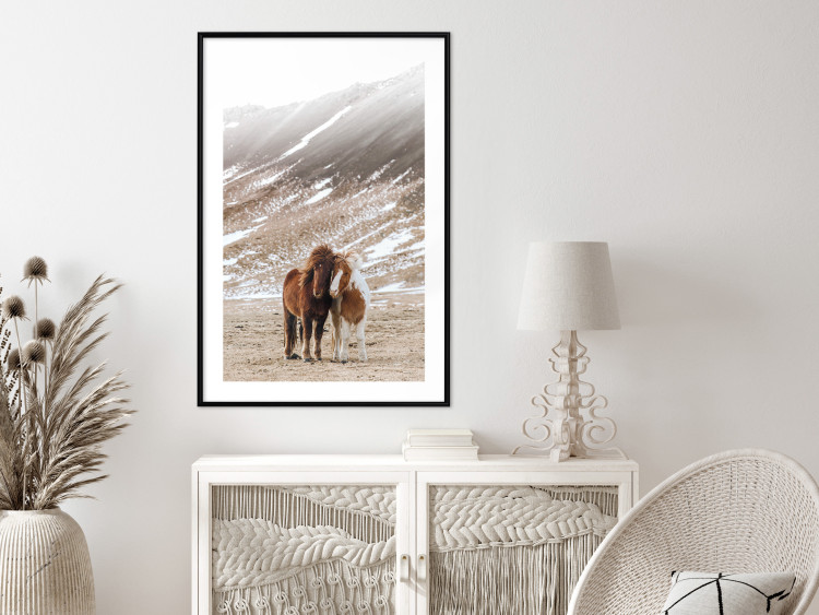 Poster Warm Friendship - autumn landscape of a pair of animals against a mountain backdrop 130377 additionalImage 23