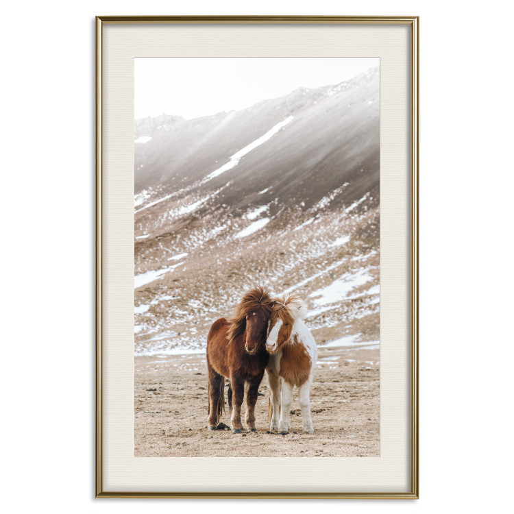 Poster Warm Friendship - autumn landscape of a pair of animals against a mountain backdrop 130377 additionalImage 20