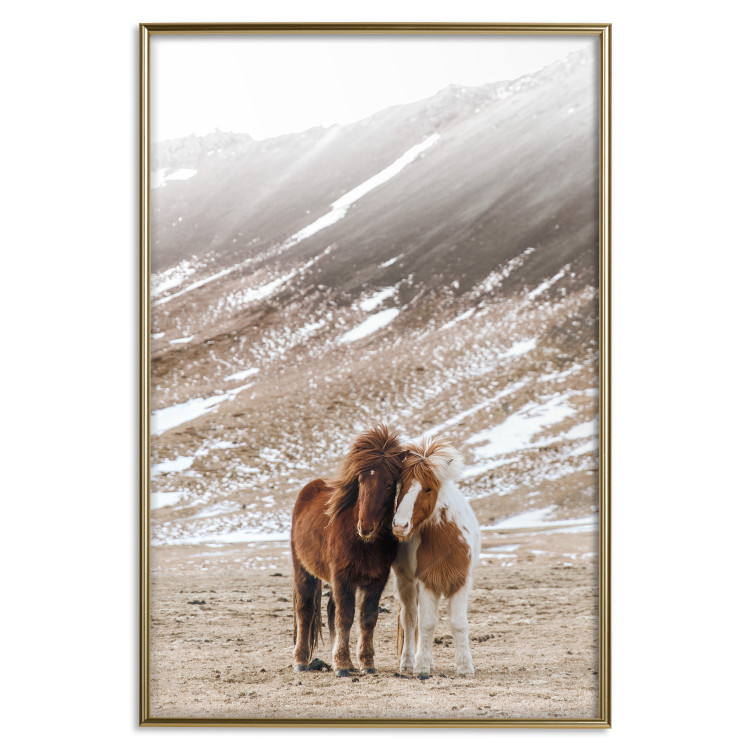Poster Warm Friendship - autumn landscape of a pair of animals against a mountain backdrop 130377 additionalImage 17