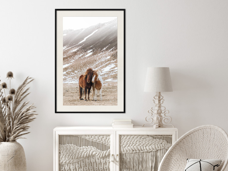 Poster Warm Friendship - autumn landscape of a pair of animals against a mountain backdrop 130377 additionalImage 24