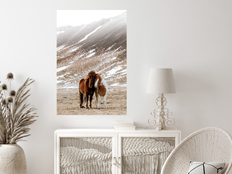 Poster Warm Friendship - autumn landscape of a pair of animals against a mountain backdrop 130377 additionalImage 2