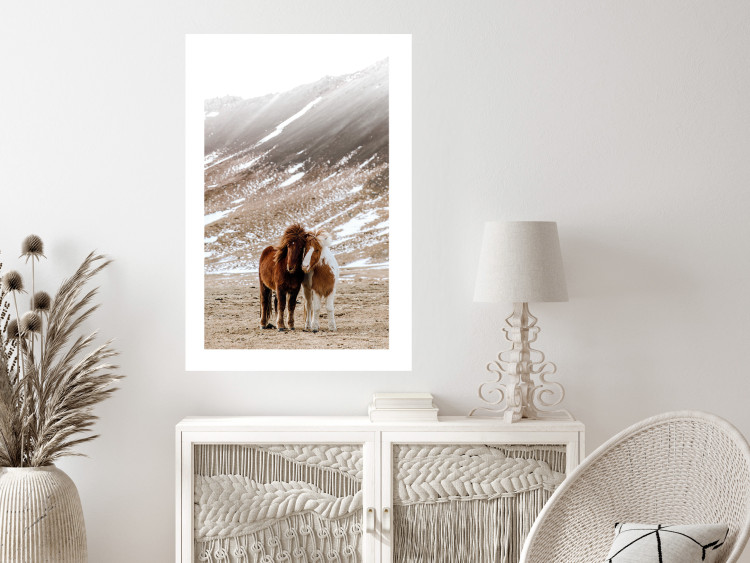 Poster Warm Friendship - autumn landscape of a pair of animals against a mountain backdrop 130377 additionalImage 3