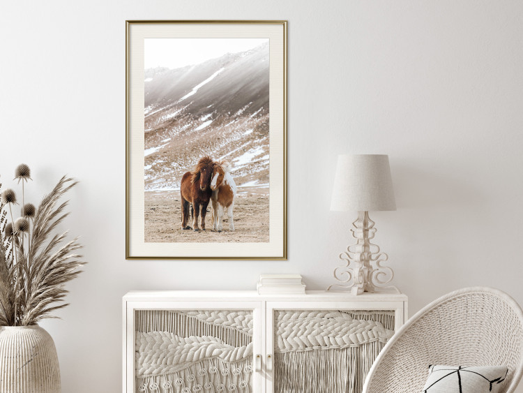 Poster Warm Friendship - autumn landscape of a pair of animals against a mountain backdrop 130377 additionalImage 22