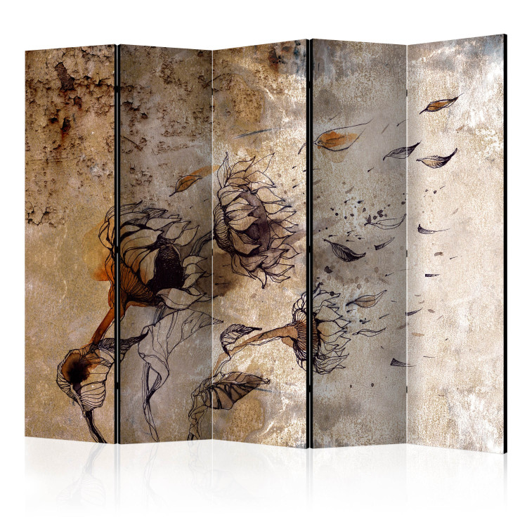 Room Divider Breath of Wind II (5-piece) - brown plants on a windy day 132777