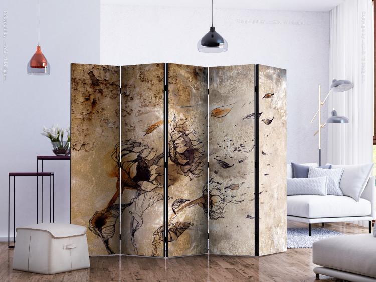 Room Divider Breath of Wind II (5-piece) - brown plants on a windy day 132777 additionalImage 2