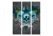Room Separator Darkness (3-piece) - blue skulls and white flowers on gray background 133277 additionalThumb 3