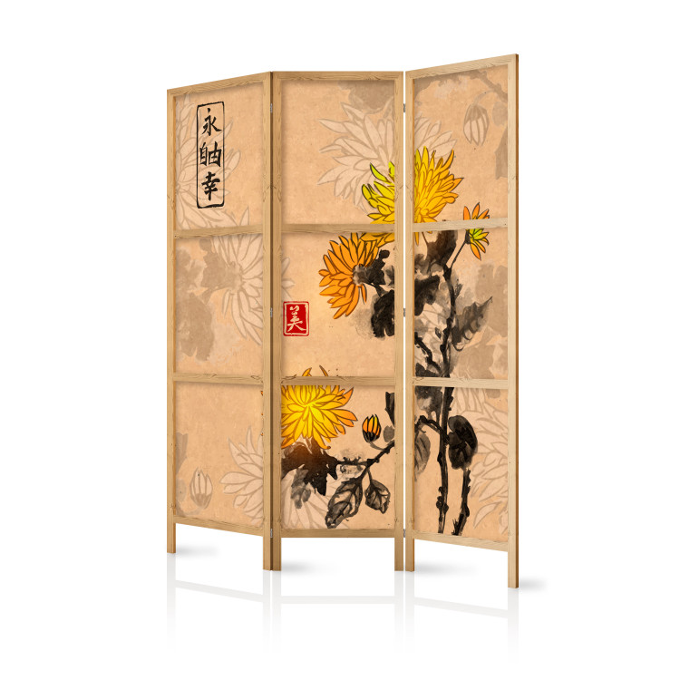 Room Divider Chrysanthemums (3-piece) - romantic flowers inspired by Japan 134277 additionalImage 5