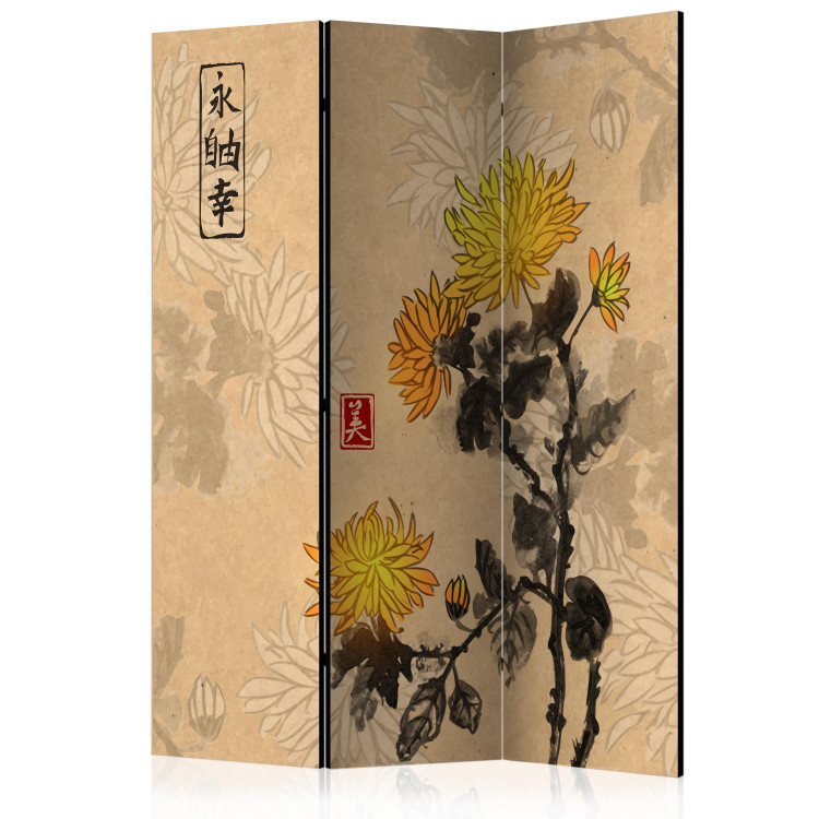 Room Divider Chrysanthemums (3-piece) - romantic flowers inspired by Japan 134277