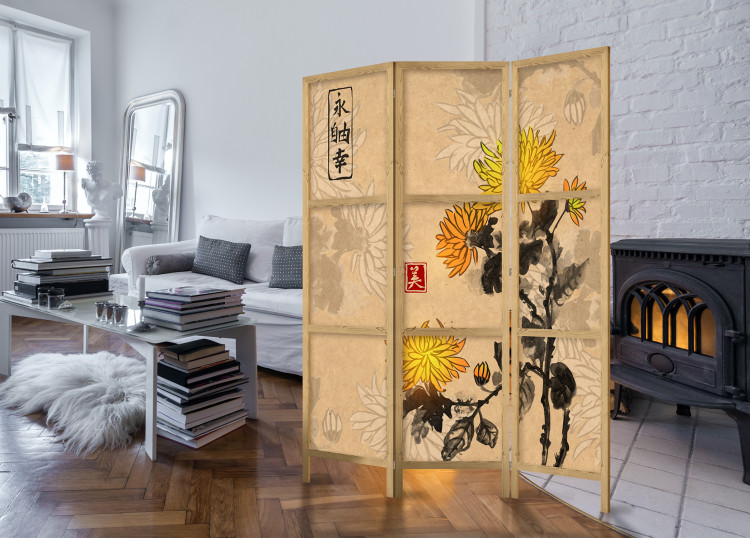 Room Divider Chrysanthemums (3-piece) - romantic flowers inspired by Japan 134277 additionalImage 6