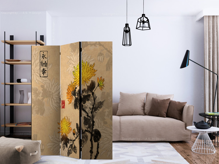 Room Divider Chrysanthemums (3-piece) - romantic flowers inspired by Japan 134277 additionalImage 4