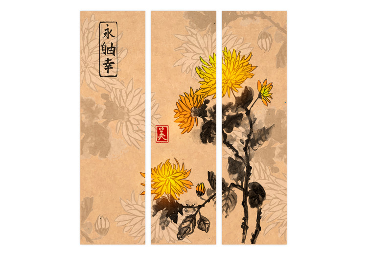 Room Divider Chrysanthemums (3-piece) - romantic flowers inspired by Japan 134277 additionalImage 7