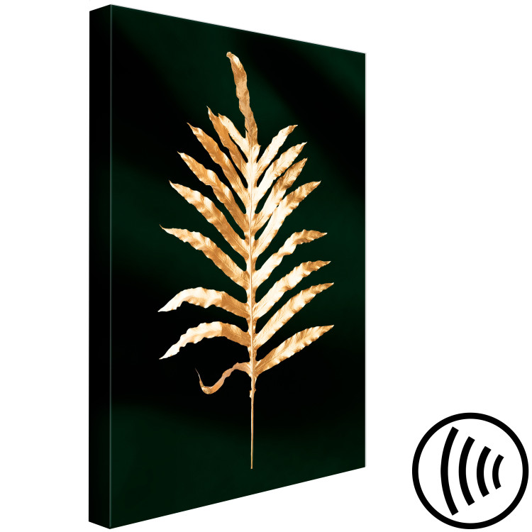 Canvas Golden palm leaf - Botanical theme on a background of green 135577 additionalImage 6