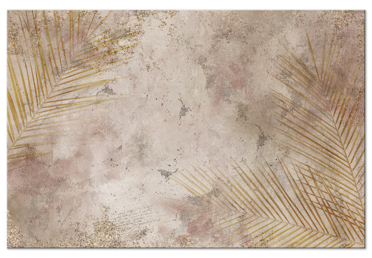 Canvas Art Print Golden Nature (1-piece) Wide - small palm leaves and beige background 142777
