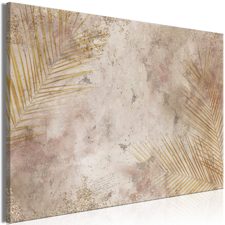 Canvas Art Print Golden Nature (1-piece) Wide - small palm leaves and beige background 142777 additionalImage 2