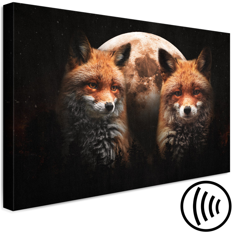 Canvas Print Forest Animals (1-piece) - two foxes and a moon on a black background 144777 additionalImage 6