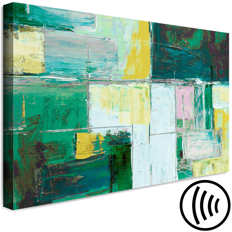 Canvas Art Print Oil Abstraction (1-piece) - geometric composition in greens 145177 additionalImage 6