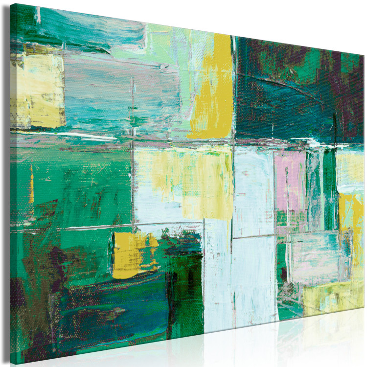 Canvas Art Print Oil Abstraction (1-piece) - geometric composition in greens 145177 additionalImage 2