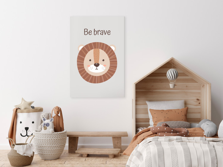 Canvas Art Print Be Brave (1-piece) - cheerful lion and motivating slogan for children 146577 additionalImage 3