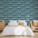 Modern Wallpaper Turquoise Ocean in a Storm - Hand Drawn Waves in Retro Style 149877 additionalThumb 4