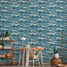 Modern Wallpaper Turquoise Ocean in a Storm - Hand Drawn Waves in Retro Style 149877 additionalThumb 5