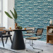 Modern Wallpaper Turquoise Ocean in a Storm - Hand Drawn Waves in Retro Style 149877 additionalThumb 9
