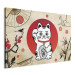 Canvas Art Print Maneki-Neko - Asian Cat With a Nodding Paw Against a Background of Japanese Symbols 151277 additionalThumb 2