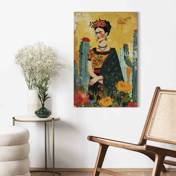 Canvas Art Print Frida Kahlo - An Artistic Representation of the Artist With Cacti 152277 additionalImage 11