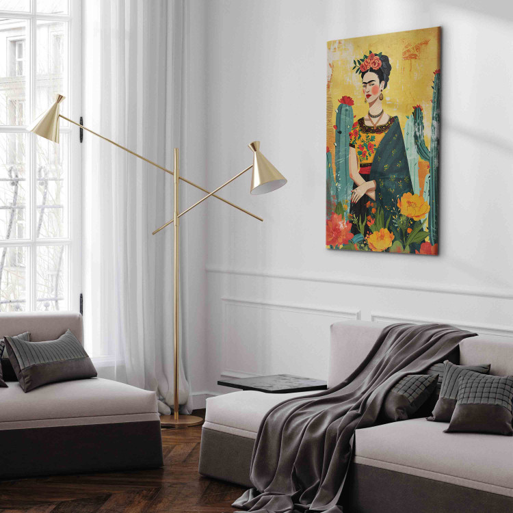 Canvas Art Print Frida Kahlo - An Artistic Representation of the Artist With Cacti 152277 additionalImage 4