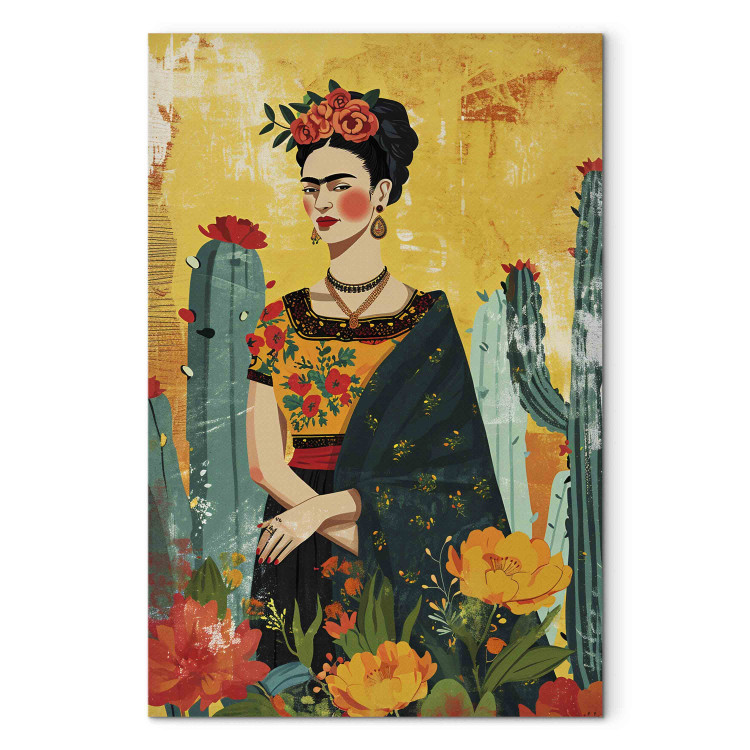 Canvas Art Print Frida Kahlo - An Artistic Representation of the Artist With Cacti 152277 additionalImage 7